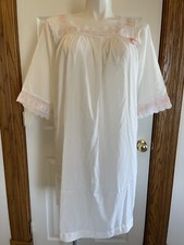 Vintage Colony Club White Nightgown Nylon Lace Pink Ribbon Trim 60  s Medium P3