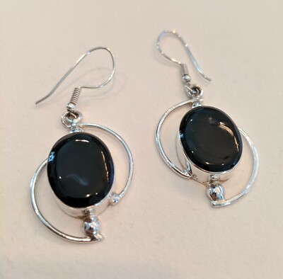 Sterling Silver black stone drop earrings (from Ecuador)