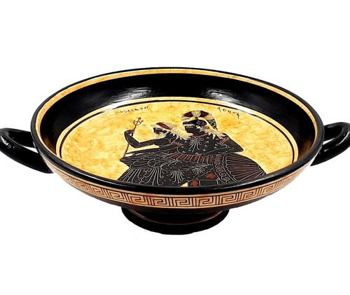 Greek Kylix 26cm,Black figure Pottery,Showing God Poseidon and Goddess Athena - Picture 3 of 6