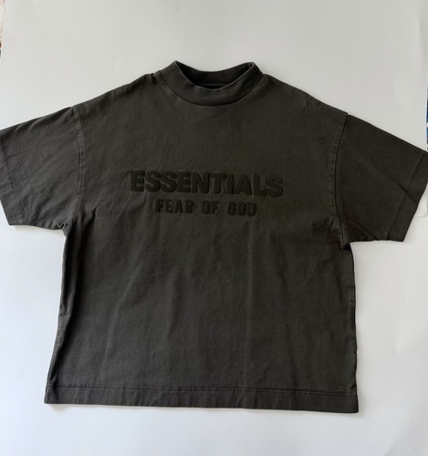 Essentials Fear of God Kids Short Sleeve T-Shirt in a dark olive/charcoal green