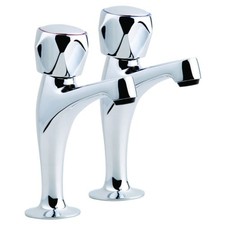 Chrome Kitchen Sink Pillar Taps Trade Pair Brass Modern UK Twin Hole Pack Set