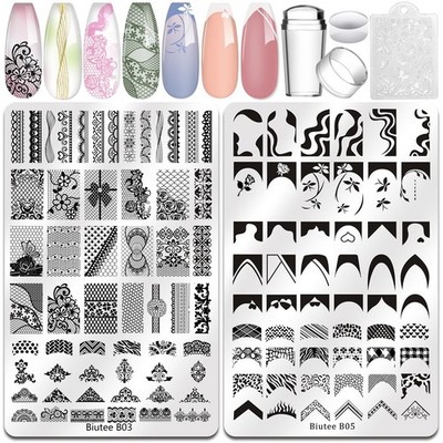 Biutee Nail Stamping Plates 2Pcs French Tip Stamp Plate 110 Patterns Nail Sta...