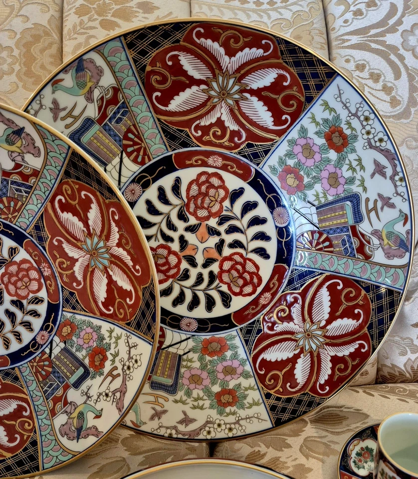 Japanese Gold Imari plate Otagiri 14" Platter  Cup & Saucer Serving Bowl Set Lot - Image 3 of 4