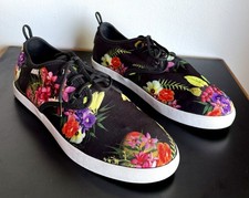 Sanuk Sneakers Black Jungle Men  s 9 Women's 11 Floral Lace Up Shoes Surf Kicks