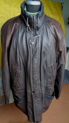 Men's Brown Genuine Leather Parka Coat Winter ''AMERICAN BASICS'' W. FLUES TOP XXL