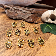 10 Eulen / Eule Charms Kettenanhänger goldfarben Schmuckherstellung DIY (26)
