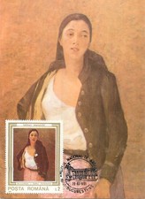 B587 Romania fine art Stefan Luchian  Safta Florăreasa  (Safta the Flower Girl)