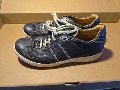 Prada Men's Blue Leather Sneaker Athletic Shoe, Size UK 9 US 10