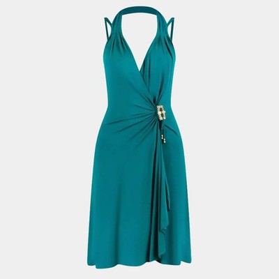 Roberto Cavalli Teal Green Embellished Mini Dress M