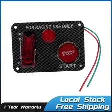 Carbon Ignition Switch Panel Engine Start Push Button Control LED 12V Racing Car