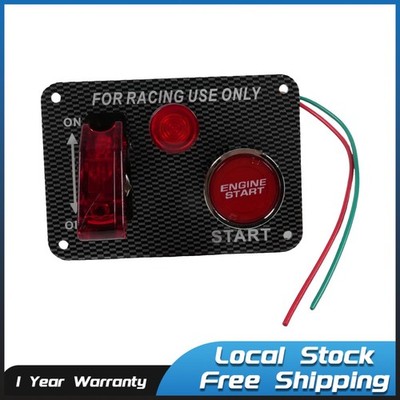Carbon Ignition Switch Panel Engine Start Push Button Control LED 12V Racing Car