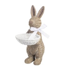 Mud Pie Easter Woven Resin Bunny Tray Sitter, Light/Pastel Brown