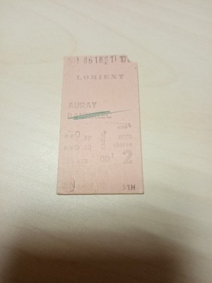Seltenes Lorient/Auray TICKET SNCF Frankreich Zugticket - 70er Jahre - Vintage