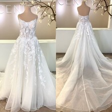 Wedding Dresses Boat Neck Lace Appliques Sweep Train A Line Ivory Bridal Gowns