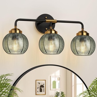 Bathroom Light Fixtures, 3-Light Green Vanity Lights with Unique Leaf Texture Gl
