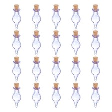 20 Pcs Small Cute Teardrop Mini Glass Bottles Jars with Cork Stopper, Purple