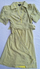 Tahari ASL Puffed Tie Waist Shirt Dress Lemonade/blue Women's Size 12 NWT