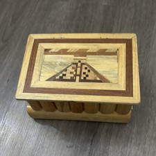 Wood Puzzle Box Sliding Secret Compartment Geometric Inlay Lid Dividers