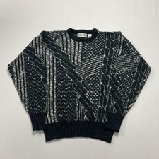 Vintage Knitted Jumper Abstract Patterned Grandad Knit Sweater Men's M