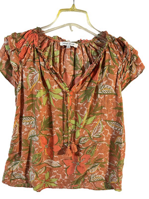 Rose + Olive Womens S Rayon Floral Boho Peasant Top Tassel Tie Flutter Sleeve (8