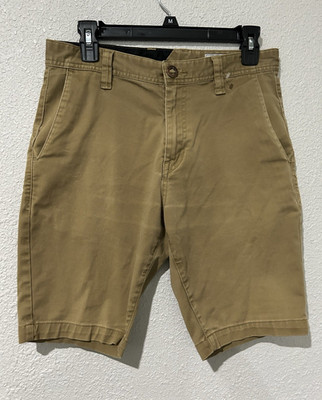 Volcom Men's Beige Cotton Chino Shorts Flat Front Button Logo Slash Pockets