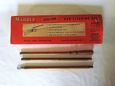 Vintage Marble Metal Gun Cleaning Box Kit Orig. Box Wood Cleaning Rod & Contents
