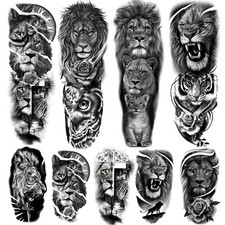 Lion Temporary Tattoo Stickers - Full Sleeve and Half Arm Designs for All Ages