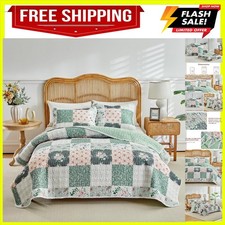 3 Pieces Floral Patchwork Quilt Set Queen, Green Flowers Design, Soft n Cozy ...