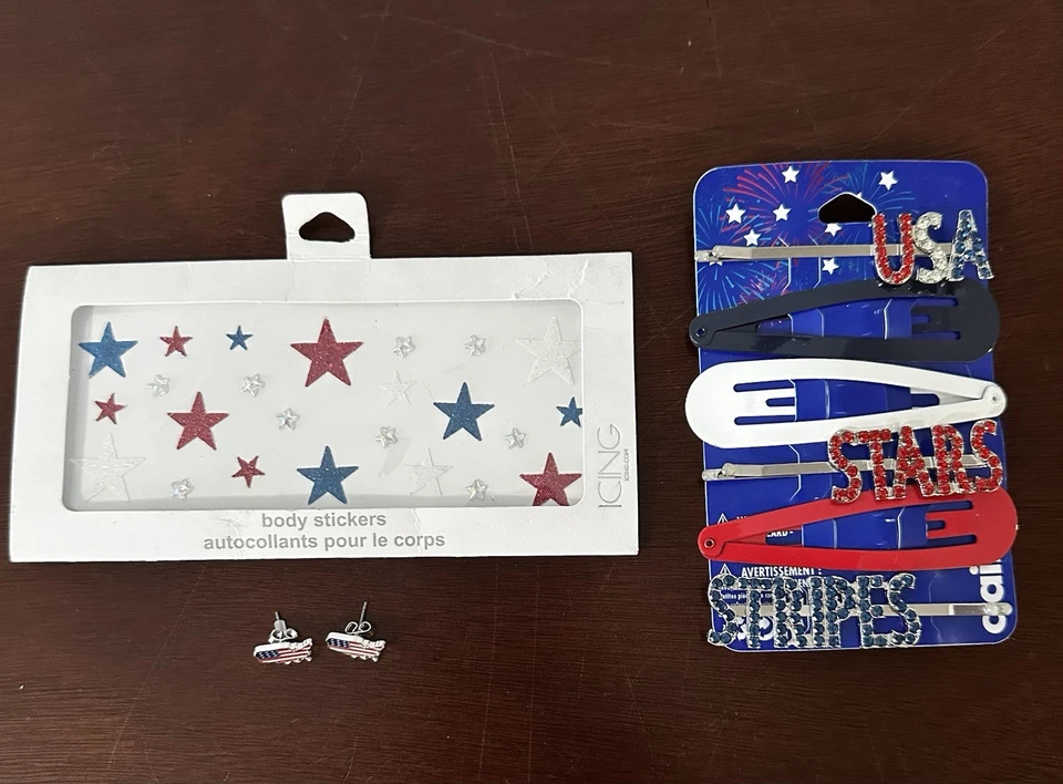 *NEW* Claire’s July 4th Body Stickers, Hair Accessories And 1 Pair Flag Earrings - Изображение 2 из 4