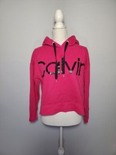Calvin Klein Performance Pink Semi Cropped Hooded Sweatshirt Women's Medium.