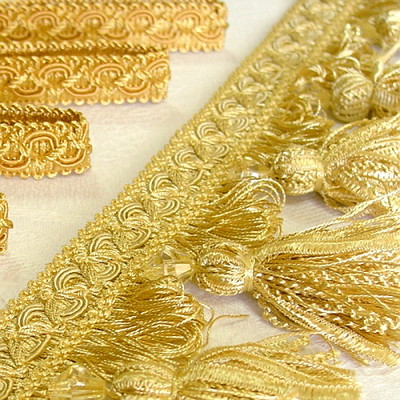 1m Luxus Diamantlook Quastenborte 9 cm Gold Dekoborte Quaste Brokat Troddelborte