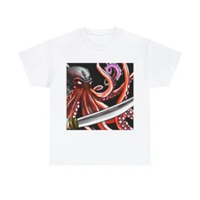 Adult Octopus T Shirt Samurai Art Tee Swords Animal Kraken Sea Life Anime
