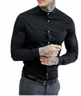 Men's Grandad Long Sleeve Shirts Smart Casual Slim Fit Shirt Mandarin PS30