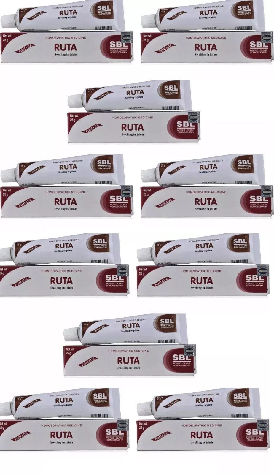 Sbl Homeopathic Ruta Ointment Pack Of 10 X 25Gm Swelling Of Joints 2029