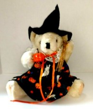Halloween Witch Jointed Teddy Bear Plush 12"T/17" to tip of hat