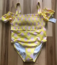 NwT Janie and Jack 2 piece swimsuit Floral Smocked Cold Shoulder size 8