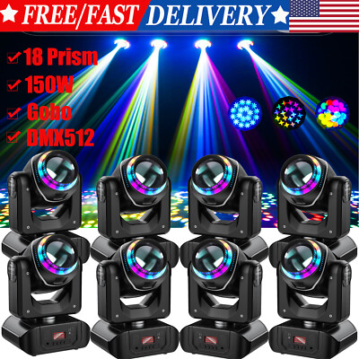 150W Moving Head Light RGBW Gobo 18Prism Beam Stage Spot Lights DJ Disco Show US