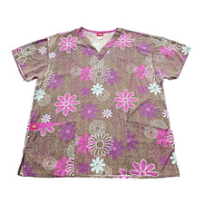 Dickies Medical Scrub Top Womens Large multi color floral print nursing pockets