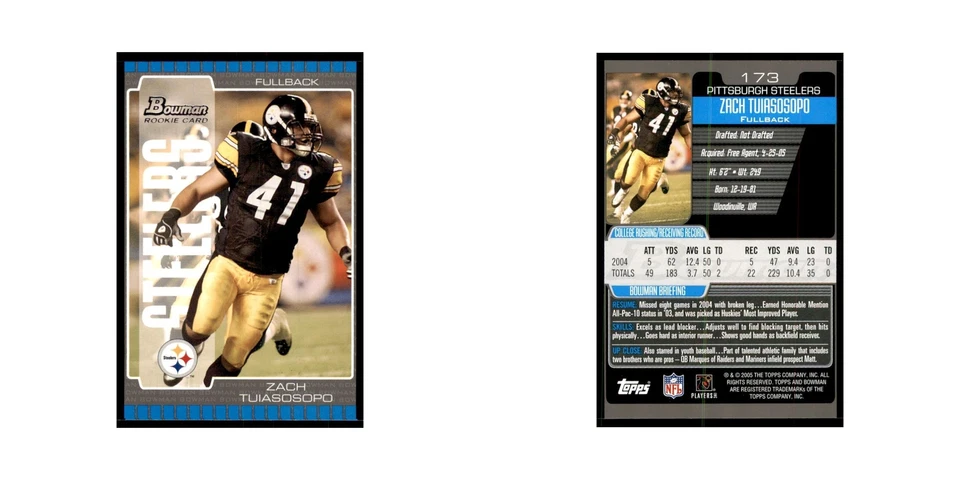 2005 Bowman Zach Tuiasosopo RC Football Cards #173 - Image 3 of 3