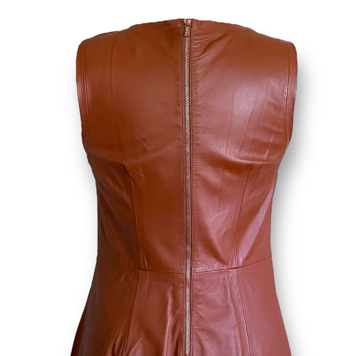 Trina Turk Womens Leather Dress Sz 6 Caramel Brown Sheath Minimalist Luxury  $798 | eBay