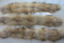 3 piece/ pair of 100% Real raccoon fur strips/ hood  covers shoes/sleeves cover