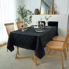 Jacquard Waterproof Thick Heavy Tablecloth, Liquid and Stain Resistant, Black