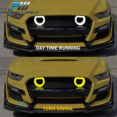 For 15-17 Ford Mustang GT500 Style Front Bumper Cover Lip LED Grille  Replacement