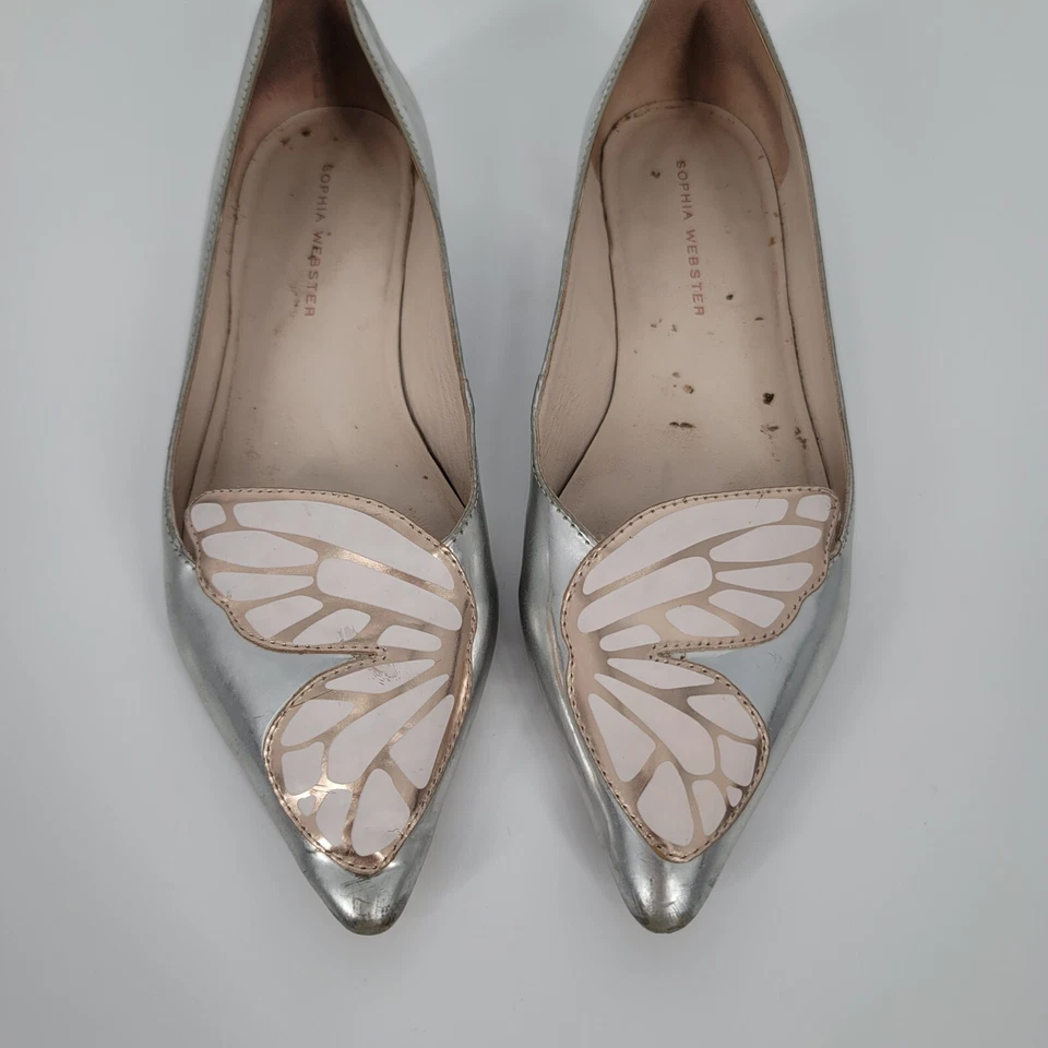 Sophia Webster Mariposa Planos Charol Punta Plateada Talla 35 Foto 2 de 4