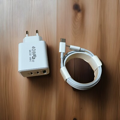 3-fach Schnellladegerät 40W Netzteil USB  C Ladegerät inkl. 2 Meter USB C Kabel