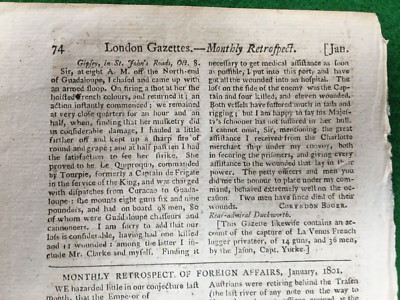 Guadeloupe ROYAL NAVY CAPTURE FRENCH SLOOP X1 abstract page 1801