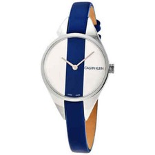 New Ladies Calvin Klein Rebel Quartz Silver and Blue Dial 29mm Watch 