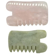 2 Piece Jade & Rose Quartz Gua Sha Scalp Combs, All Kinds Of Skin