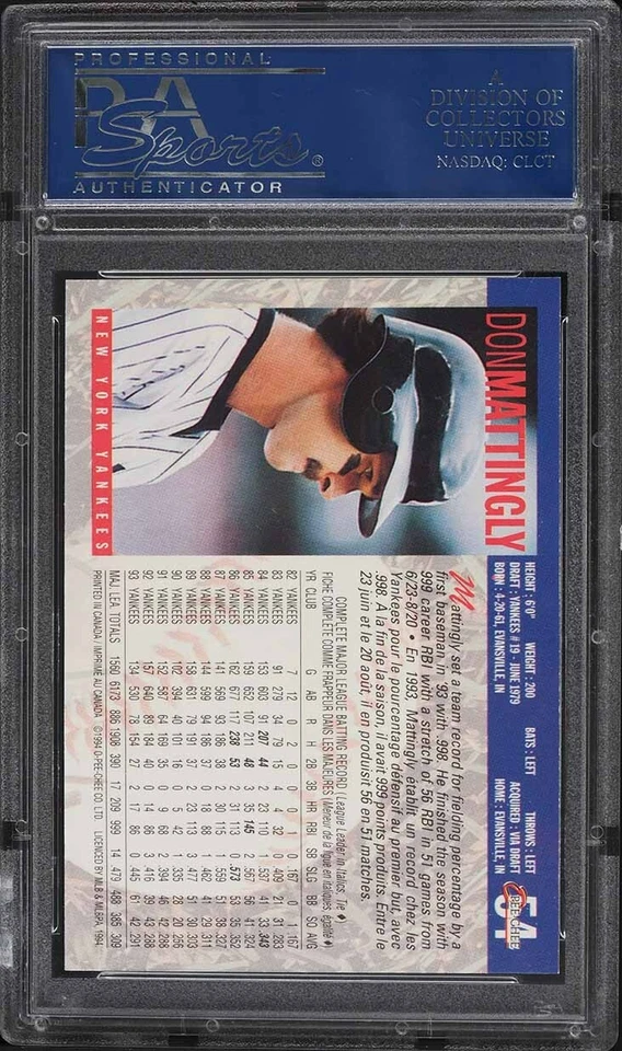 1994 O-PEE-CHEE PREMIER OPC CANADA #54 DON MATTINGLY PSA 10 GEM MINT LOW POP 4 - Image 2 of 2
