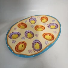 Bella Casa Devil Egg Ceramic Platter Colorful 12”x9” Easter Spring Ganz 